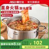 爱仕达（ASD） 火锅304不锈钢火锅家用厨房汤锅涮锅一锅多用燃气明火电磁炉通用 旋风复底清汤火锅 32cm