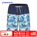 迪卡侬男速干可下水泳裤短裤温泉裤冲浪裤防尴尬情侣OVOM 蓝色夏威夷（五分裤） S