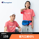 Champion夏季经典款印花草写LOGO圆领休闲运动T恤无性别冠军短袖男女情侣 粉红色(偏薄） XL