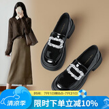 ZHR乐福鞋女时尚镜面百搭水钻女鞋厚底增高黑色皮鞋女 JF76 黑色 37 