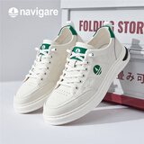 纳维凯尔（Navigare）意大利小帆船男士小白鞋2025新款舒适增高休闲鞋时尚板鞋 白绿 41 （顺丰速发）