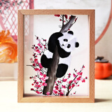 老秀馆蜀绣熊猫伴手礼双面刺绣摆件工艺品中国特色礼物送老外出国纪念品 榉木外框-一路生花