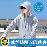 XQBKUW户外骑车外卖遮脸冰丝防晒服男薄钓鱼皮肤衣夏防紫外线透气防晒衣 浅灰色【帽檐可拆卸+防风绳】 XL 【推荐110-130斤】