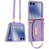 VIETAO三星zFlip7手机壳折叠屏插卡钱包式手机壳新款全包防摔Flip6日韩时尚腕带手提手机保护壳 紫色 三星 zFlip6