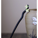 万宝资绿檀黑檀木发簪女高级感花朵气质盘发簪子现代简约新中式发钗木簪 木犀黑檀款-18厘米【经典百搭】