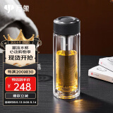 万象（WANXIANG）双层玻璃杯经典皮纹V21RL商务办公礼盒泡茶杯480ML大容量家用水杯