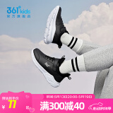 361°儿童运动鞋男童跑鞋中大童秋冬皮革轻便魔术贴女童休闲保暖运动鞋 【皮革】碳黑/361度白 38