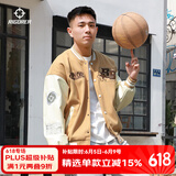 准者棒球服外套男装2025春夏新款美式复古PU皮袖休闲宽松运动夹克开衫 卡其色【常规款】 XL