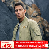 AKSERIES新复古回潮MA-1胸前绣花标飞行员棒球领短版修身夹克男1704001 军卡其色 XL