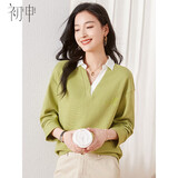 初申春秋卫衣女翻领撞色拼接设计感字母刺绣休闲长袖上衣S13KW1744