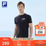FILA官方男子短袖T恤夏季简约圆领运动男装上衣休闲针织套头衫 深黑-BK（新版） 4XL 190/112B