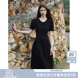 范思蓝恩夏季腰精裙气质收腰无袖背心连衣裙女夏季新款海边度假显瘦裙 黑色-有袖 XL