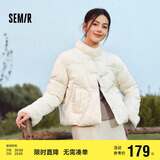 森马（Semir）棉服女设计感提花缎面国风2024冬毛领盘扣宽松外套新109724112005