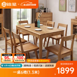锦巢实木餐桌椅组合北欧日式小户型饭桌橡胶木长方形吃饭桌子YF-2310 原木色（实木椅） 单桌(1.3米)