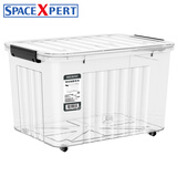 SPACEXPERT带轮塑料收纳箱特大号储物箱学生书箱儿童玩具整理搬家打包周转箱 透明 【实测盛水容积60L】三只装