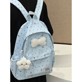 Zinke书包初中生高颜值少女心氛围感波点蝴蝶结百搭高中大学生双肩包 蓝色（带骨头徽章）