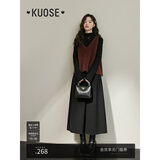 阔色（kuose）叠穿针织v领背心连衣裙两件套装女新款秋冬小黑裙马甲 黑色连衣裙0002 M