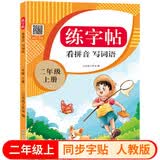 二年级上册同步描红练字帖 人教版配套看拼音写词语 儿童控笔训练拼音笔顺笔画生字描红
