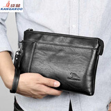 袋鼠【轻奢品牌】手包男软皮七夕大容量手抓包信封包男士夹包手拿包 黑色(小号)