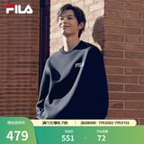 FILA 斐乐官方男子套头卫衣秋新款时尚休闲宽松针织长袖上衣 正黑色-BK XL