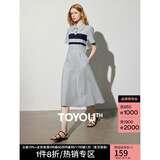初语撞色条纹短袖polo裙女2024夏季新款复古减龄宽松连衣裙长裙 花灰色 M