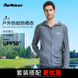 风猎者冰丝钓鱼服男夏季垂钓防晒衣超薄海钓户外路亚防蚊透气速干衣套装 时尚灰格纳上衣+灰色伊登裤子 XL