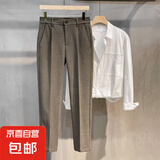 加厚毛呢裤男士裤子男直筒裤修身男裤商务高端休闲裤长裤西裤男 驼色 32