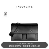 INJOYLIFE邮差包挎包斜挎休闲单肩真皮复古高级感品质男包学院风 黑色