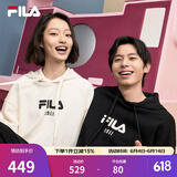 FILA 斐乐官方情侣款连帽卫衣秋季新款纯棉宽松针织长袖上衣加绒 【加绒】正黑色-BK XS