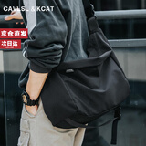CavlslKcat男士斜挎包大容量单肩包潮流时尚休闲男包邮差包运动斜背包 黑色（可放入14寸电脑） 33*19*28cm
