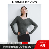 UR秋季新款女装简约基础百搭休闲修身V领针织衫UWB940008 中灰 M