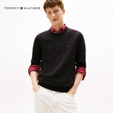 TOMMY HILFIGER【柔软纯棉】秋冬男装纯棉潮流多色商务休闲通勤内搭打底针织毛衣 【纯色绣标毛衣】经典黑BDS L （推荐：150-165斤）