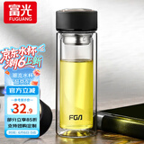 富光双层玻璃杯水杯男女车载家用高硼硅玻璃杯泡茶杯带茶隔玻璃杯子 黑色 500ml 双层玻璃直杯