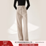 香影阔腿裤女卫裤加绒裤子秋冬季2024新款长裤灰色高腰直筒休闲裤 燕麦 S