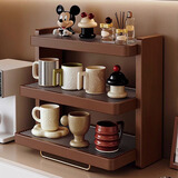 喻品实木防尘杯架收纳柜置物架桌面展示架餐桌杯架ZW273三层胡桃色42