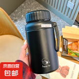 不锈钢保温杯保温壶超大容量高颜值学生水杯便携防摔茶隔杯子 黑色【带茶隔】 1000ml
