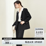 尚都比拉气质V领西装套装女春秋西服外套松紧腰阔腿裤两件套 黑色 S