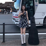 瑜尚臻品辣妹复古格子连衣裙女 2025夏季新款无袖挂脖法式收腰显瘦连衣裙 v领挂脖系带连衣裙【蓝色格子】