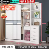 汐畔一居【包安装】衣柜实木卧室推拉门大衣柜储物柜子简约衣柜简易大衣橱 200主柜+边柜【边柜4抽】