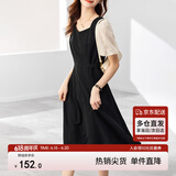 尚都比拉法式连衣裙夏季中长款a字裙泡泡袖系带收腰显瘦裙子 黑色 XXL