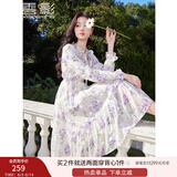 香影雪纺碎花连衣裙女2025春季新款超好看绝美烫金显瘦收腰仙女裙 米色 M