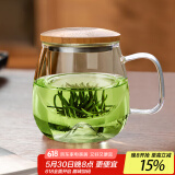 忆壶茶（YIHUTEA）泡茶杯茶水分离玻璃杯办公室家用水杯男士茶杯玻璃高硼硅绿茶杯子 【500ML】透明玻璃把+实木盖