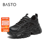 百思图时尚户外运动老爹鞋厚底女休闲鞋B3151BM4 黑色 38