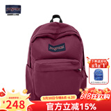 JANSPORT杰斯伯书包轻便双肩包男女旅行包简约背包电脑包学生校园 4QUE04S深紫酒红-侧袋+隔层