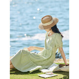 茵曼（INMAN）田园清新连衣裙夏季女气质A字泡泡袖蛋糕裙子 浅绿色 S 