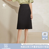 范思蓝恩201028气质开叉半身裙女夏季中长款高腰a字裙职业 黑色 S