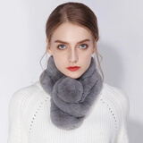 达芬奇密码围巾女冬款 保暖围脖女 仿 獭兔毛围巾双面送女友生日礼物礼盒装 毛球 灰色