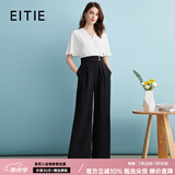 爱特爱（EITIE）高腰通勤飞飞袖交襟V领撞色阔腿连体裤夏新款连衣裤B2407350 固黑色22 M 160