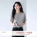 伊芙丽（eifini）【安心品质】伊芙丽索罗纳面料简约基础款圆领T恤女百搭多色短袖 花灰 M 105-115斤