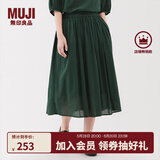无印良品（MUJI）女式 强捻 抽褶裙 长半身裙女裙子女装格子裙25年夏季BE1VEC5S 深绿色 M （160/66A）